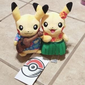 Pokemon Center Paired Pikachu Celebrations Tropical Pikachu 6 Inch Plush Set